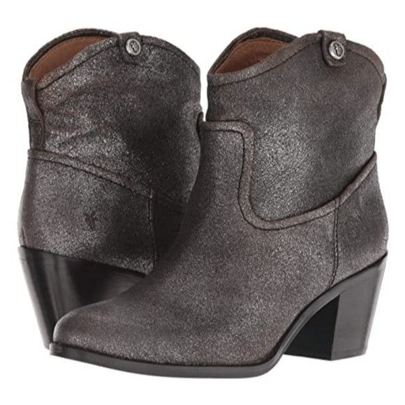 NWT FRYE LEATHER DISTRESSED METALLIC GRAY BLACKISH ANKLE BOOTIE BOOTS SZ 8.5 - Picture 1 of 9